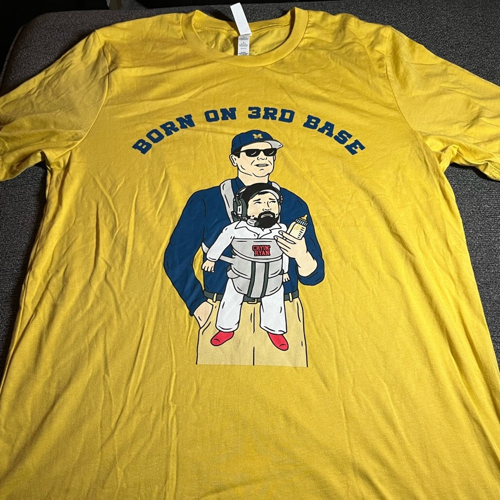 University of Michigan Born on 3rd Base Cryin' Ryan T Shirt Mens Size L Barstool